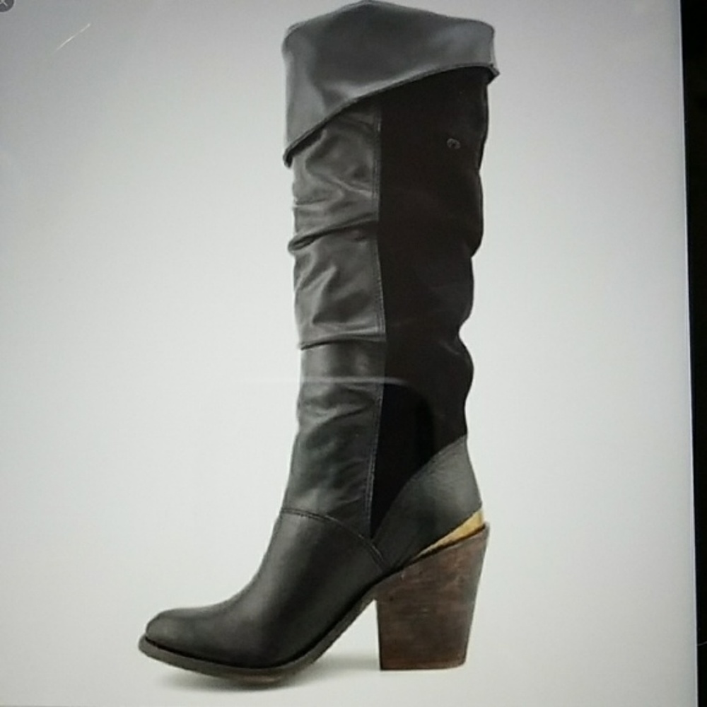 Lucky Brand leather & suede knee boots.